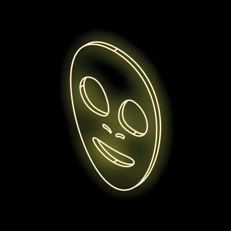 Neon yellow cosmetic face mask glowing on black background vector