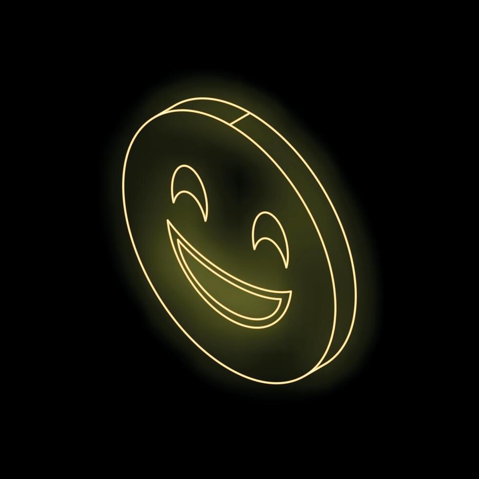 Glowing neon yellow smiley face expressing happiness on dark background vector