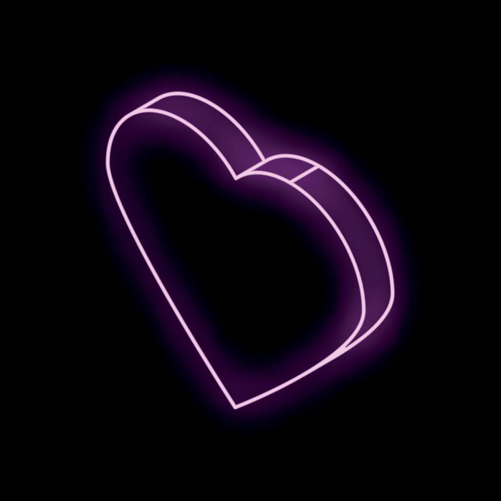 Purple neon heart shining on black background vector