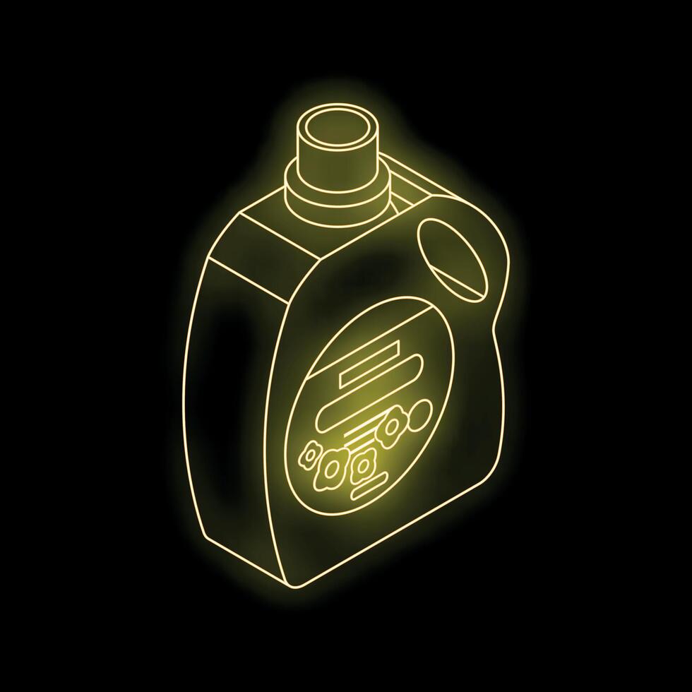 Glowing neon yellow laundry detergent container on black background vector