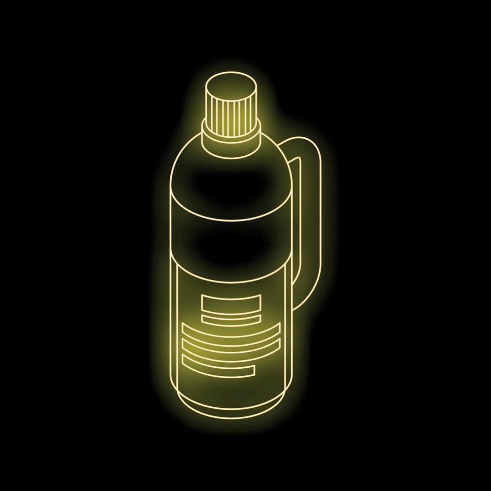 Glowing neon yellow plastic bottle on black background vector