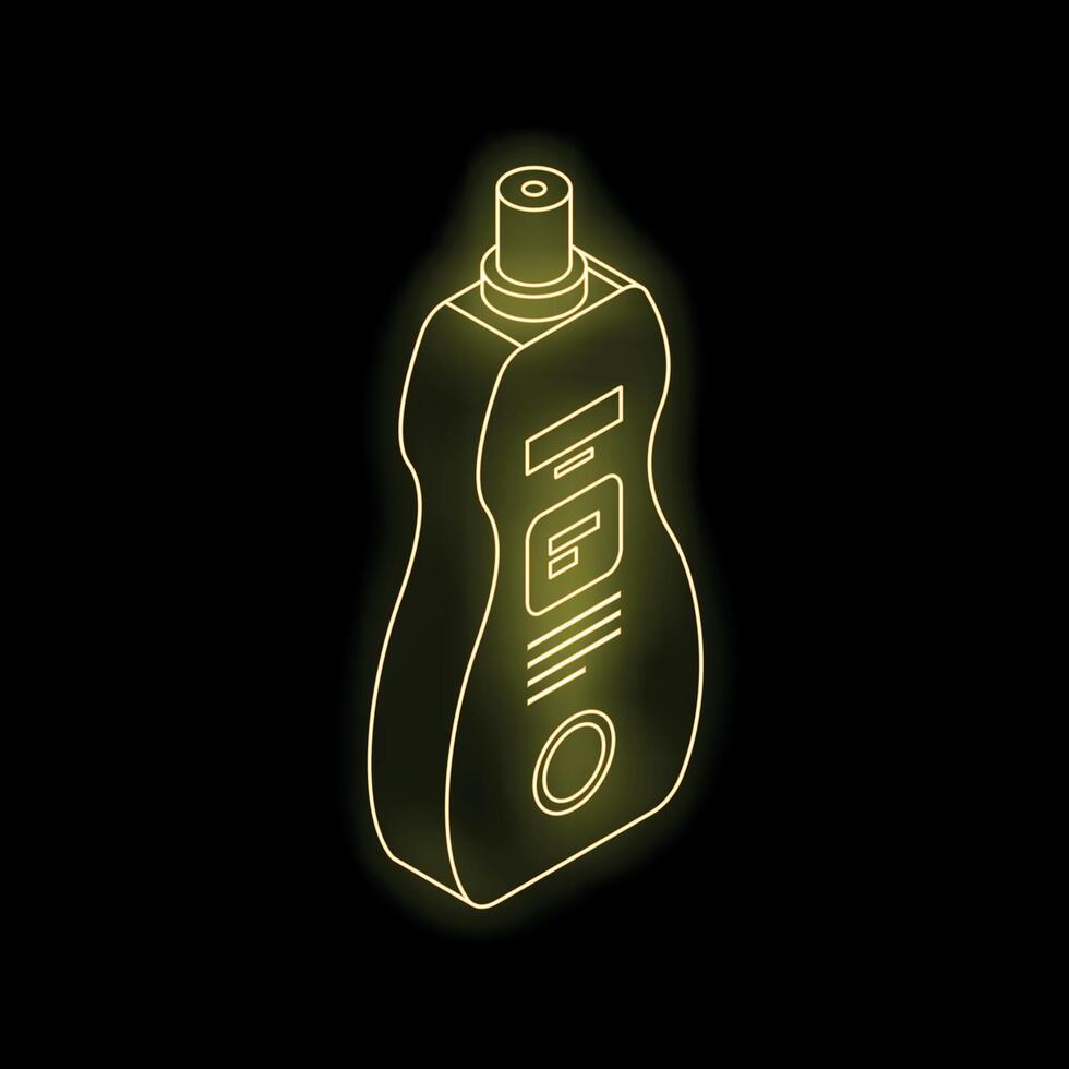 Glowing neon yellow plastic bottle on black background vector