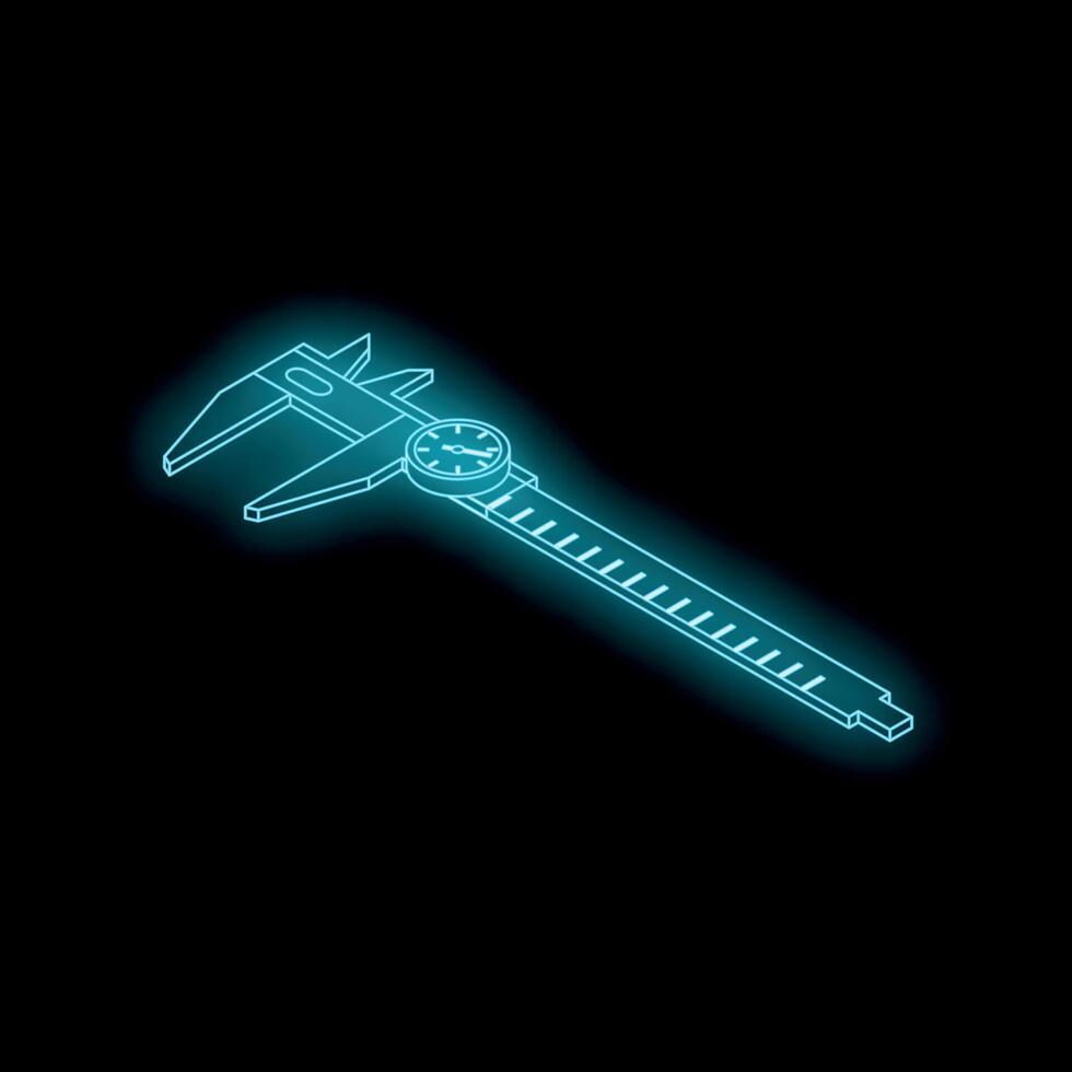 Glowing vernier caliper measuring tool on dark background vector