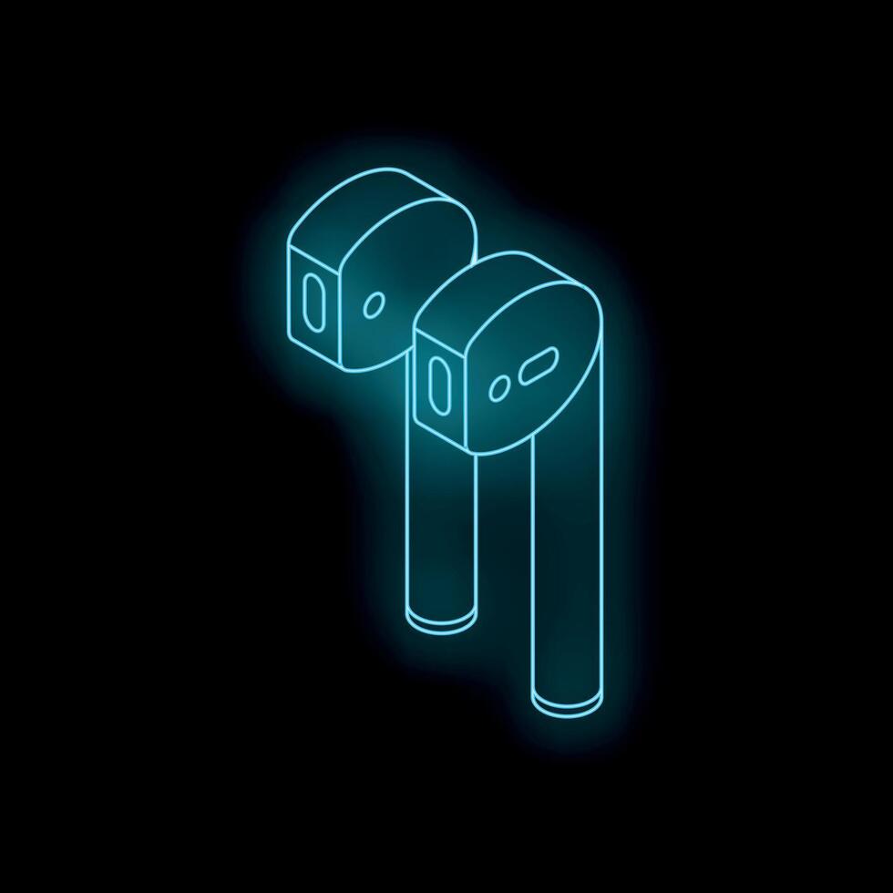 Wireless bluetooth headphones glowing with neon light on black background vector