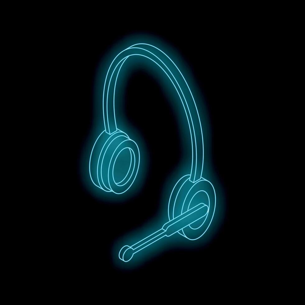 Glowing headset on black background representing online communication vector