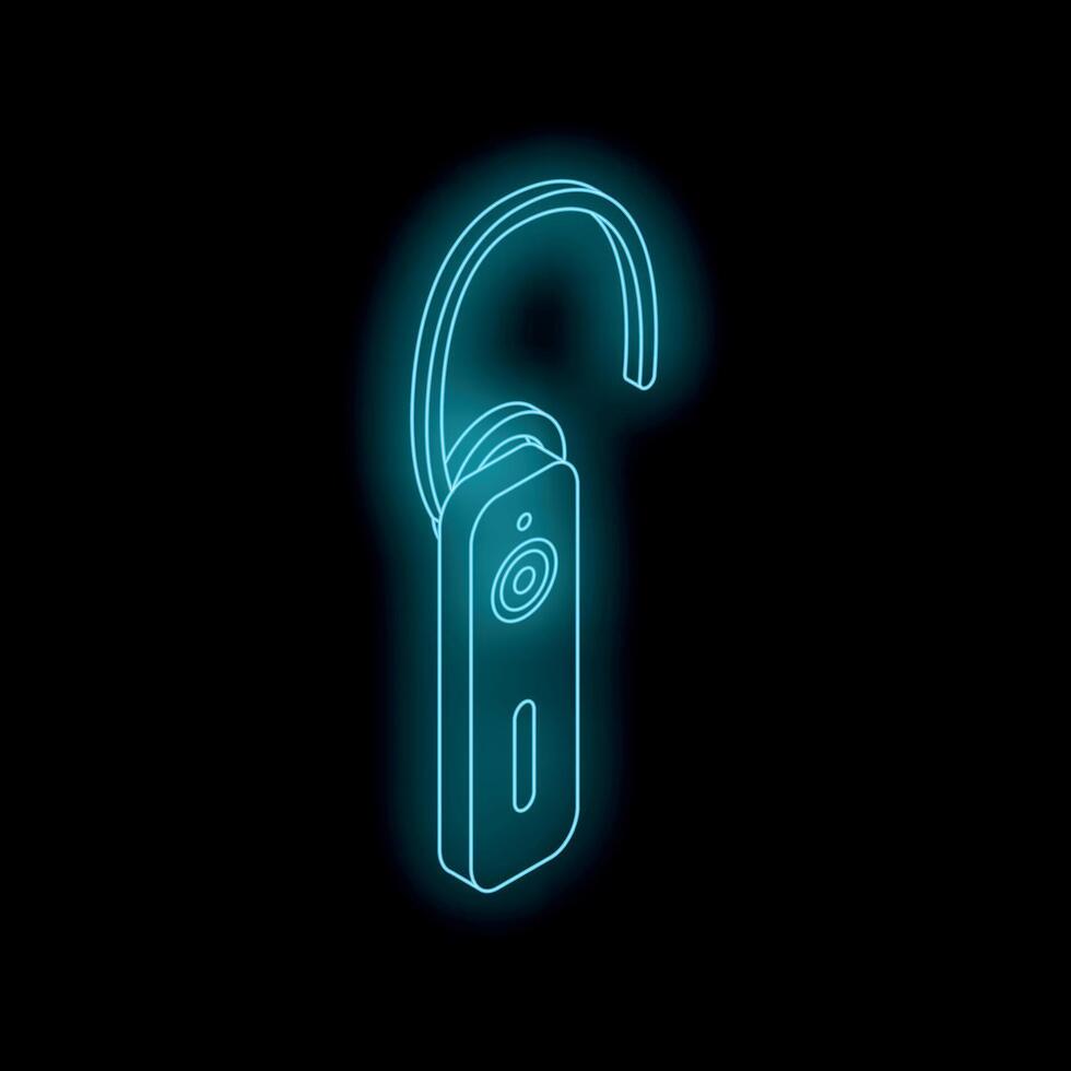 Bluetooth headset glowing on dark background, modern wireless communication technology vector