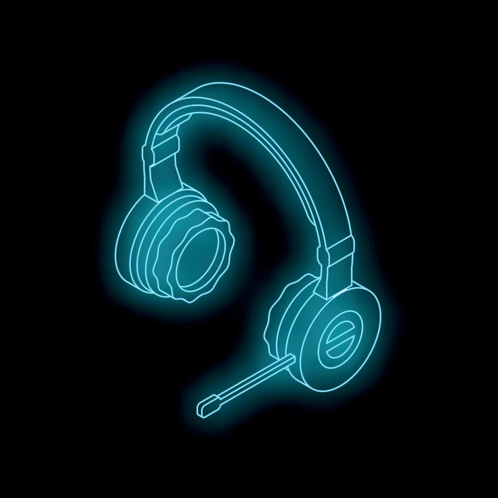 Glowing gaming headset on black background, futuristic technology vector