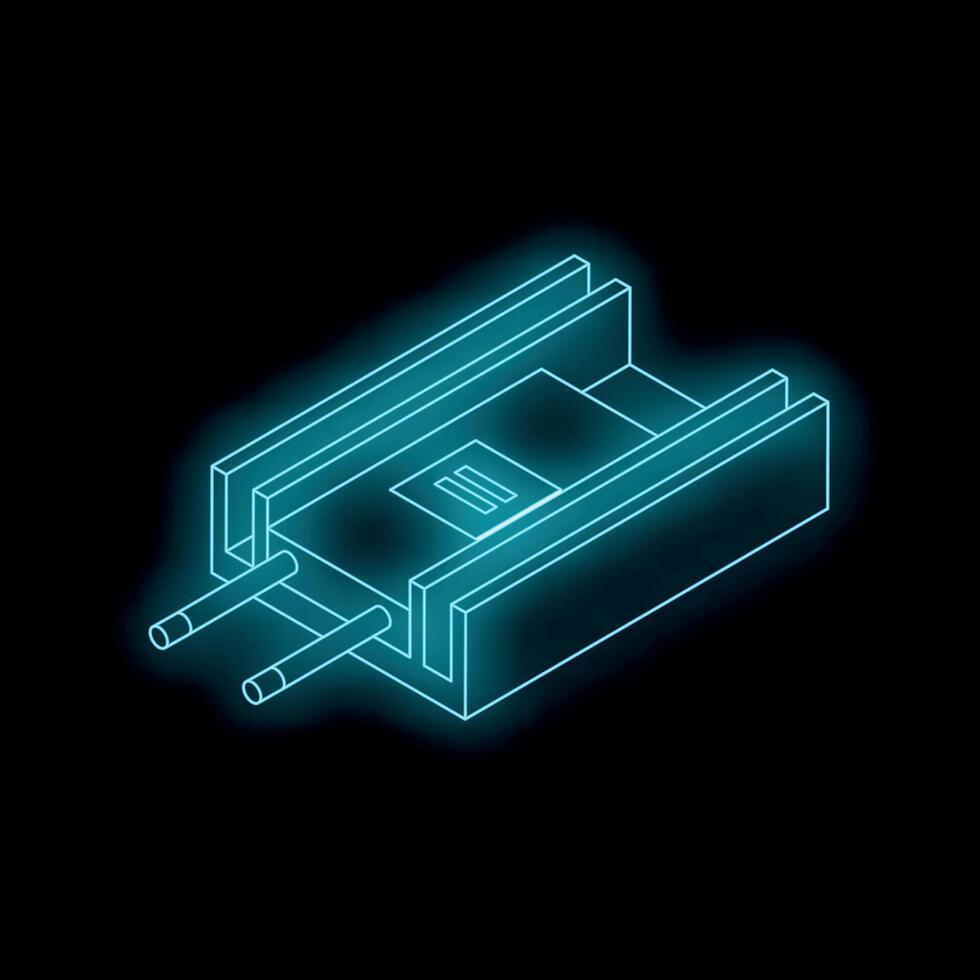 Neon blue isometric microchip connecting computing power vector
