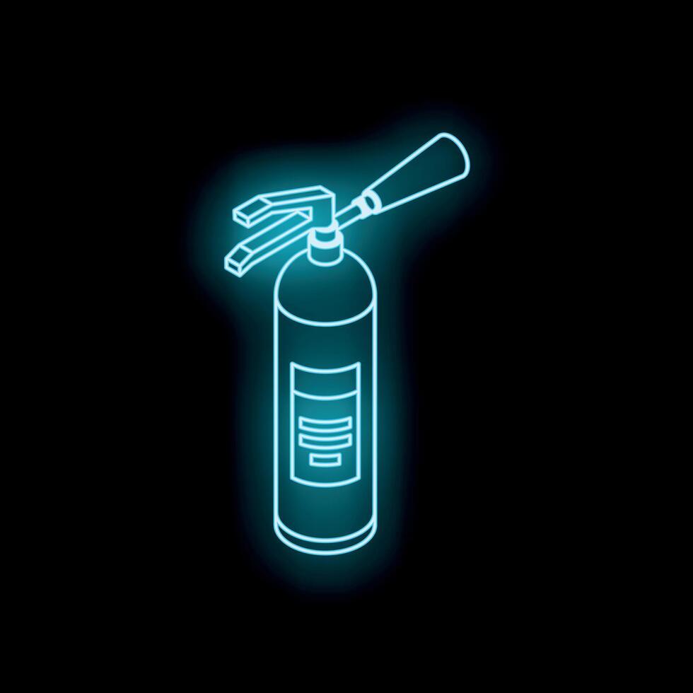 Neon fire extinguisher shining in the dark representing safety and protection vector
