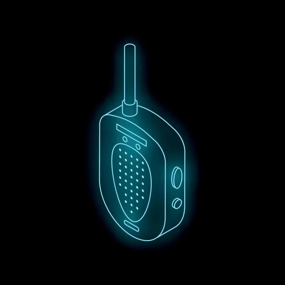 Portable radio transceiver glowing with futuristic neon light on dark background vector