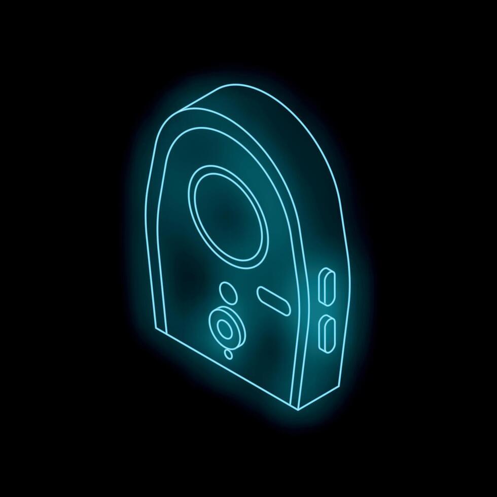 Futuristic neon smart doorbell glowing in dark background vector
