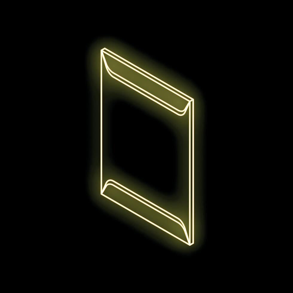 Glowing neon yellow food packaging bag mockup on black background vector