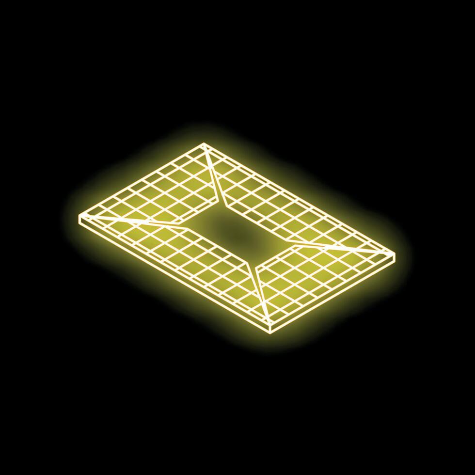 Neon yellow glowing grid creating star shape on black background vector