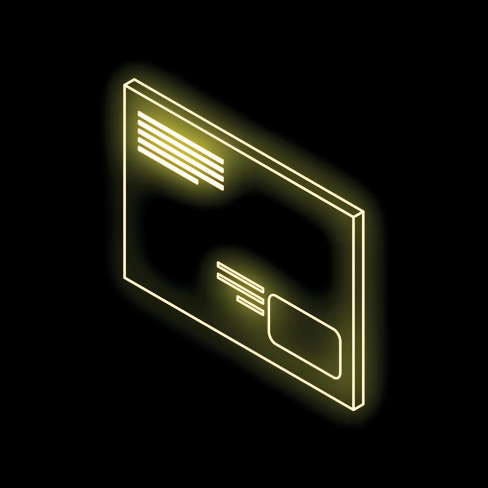 Neon yellow envelope glowing on dark background vector