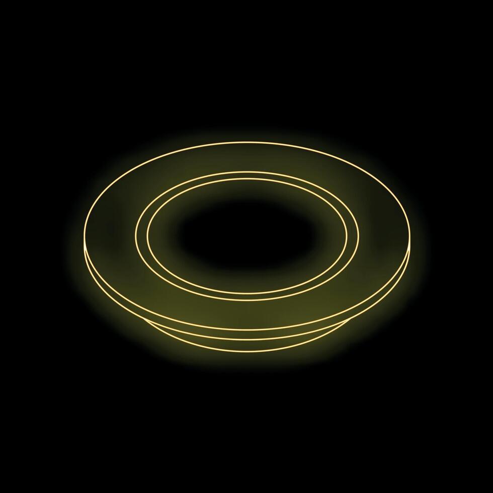 Glowing neon yellow empty plate on black background vector
