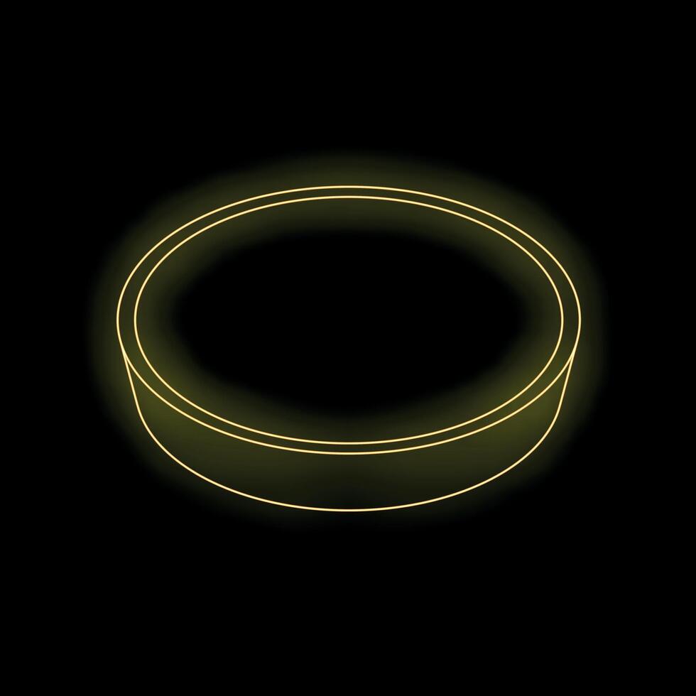 Yellow neon circle glowing on black background vector