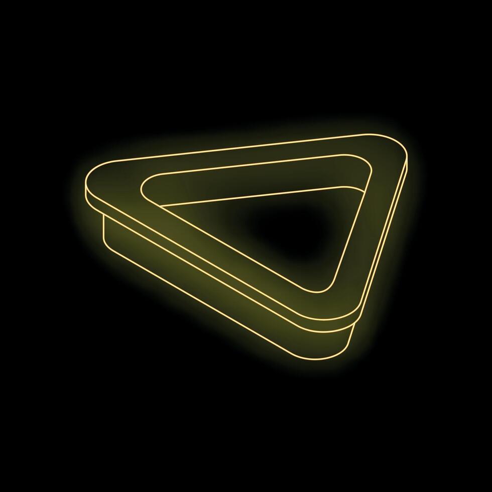 Neon yellow triangle glowing on black background vector