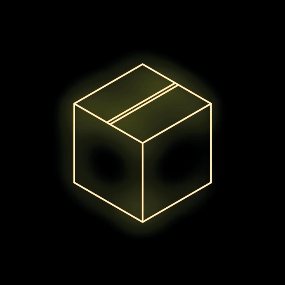 Glowing neon box on dark background representing delivery and shipping vector