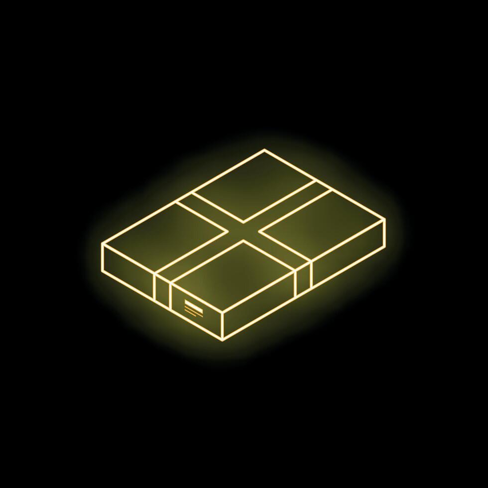 Gold neon style closed package isometric view on black background vector