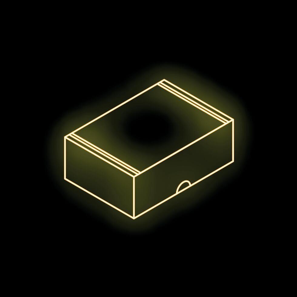 Glowing neon yellow box on a black background representing e commerce and delivery vector