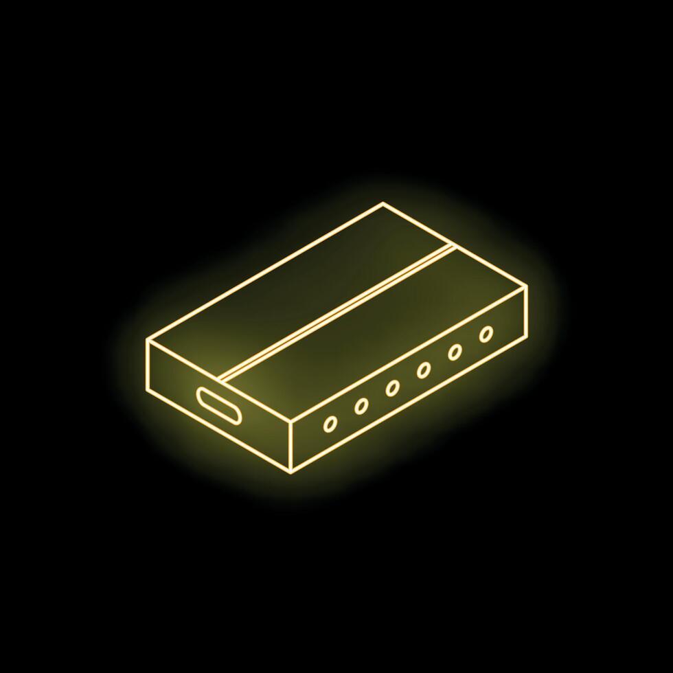 Glowing neon harmonica icon on dark background representing music and sound vector