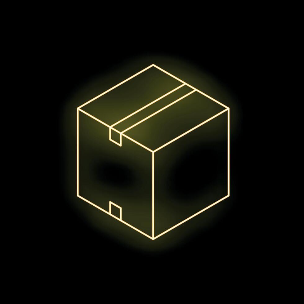 Glowing neon box shipping icon on dark background vector