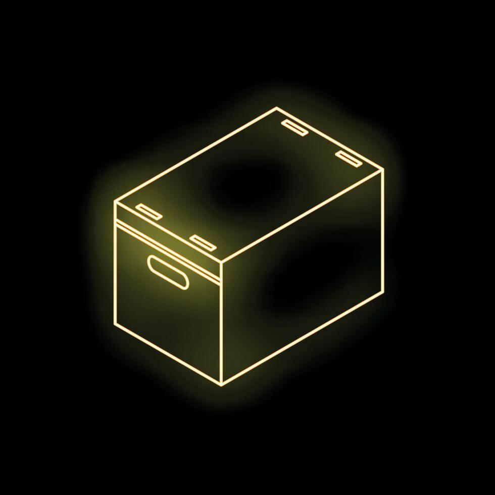 Glowing neon yellow storage box on black background vector