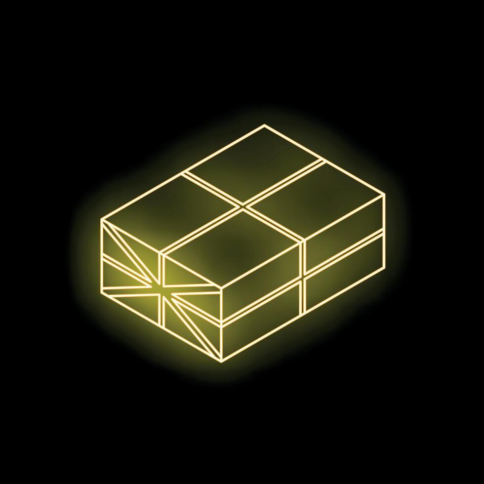 Neon yellow gift box shining on dark background vector