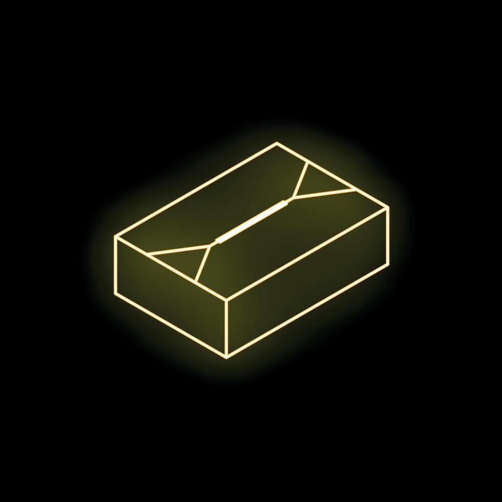 Neon yellow glowing closed box icon on black background vector