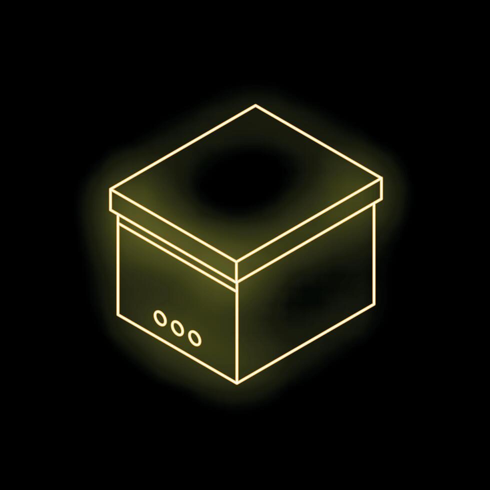 Glowing neon box on a dark background representing storage or shipping vector