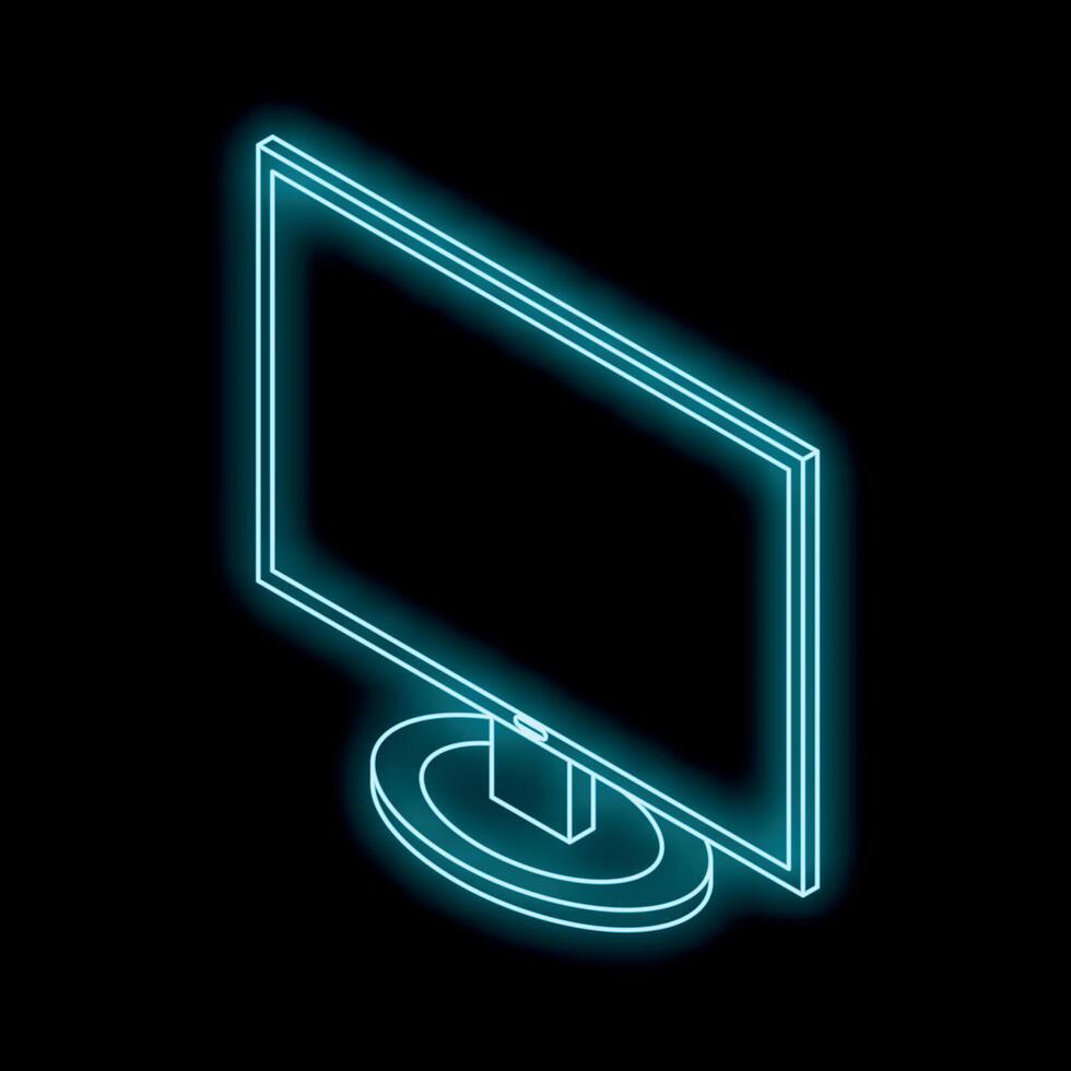 Neon monitor shining in the dark, isometric view vector