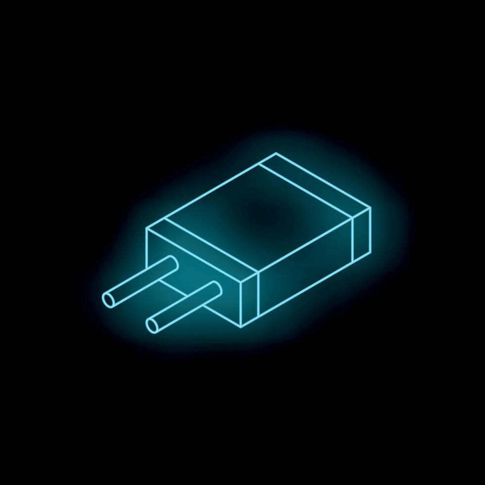 Neon blue charger plug glowing on dark background vector