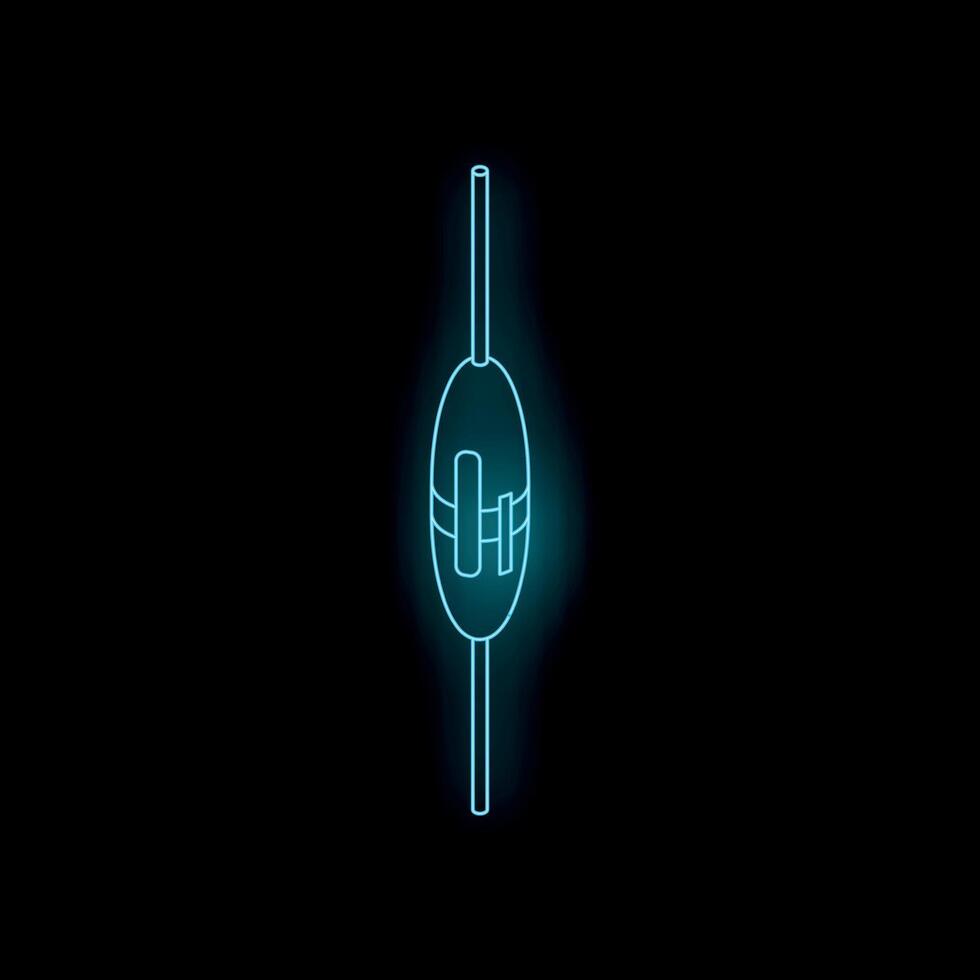 Neon fishing float glowing in the dark, minimalist icon design vector