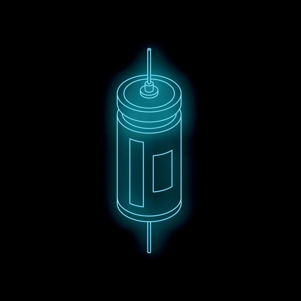 Glowing neon capacitor symbol on black background vector