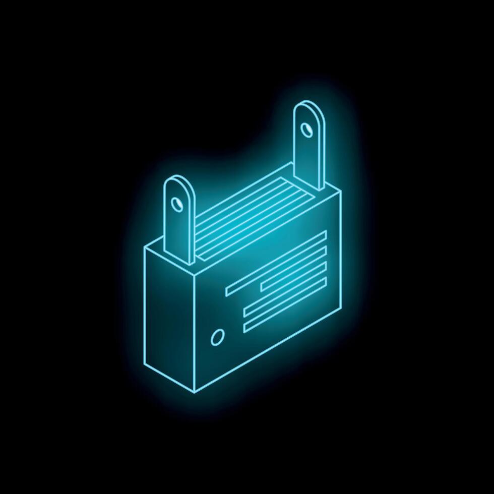 Glowing neon car battery emitting light in dark environment vector
