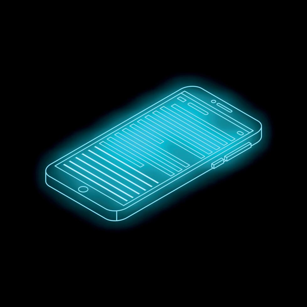 Futuristic glowing smartphone displaying data on black background vector