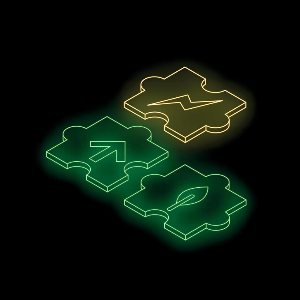 Puzzle pieces representing renewable energy and growth on black background vector