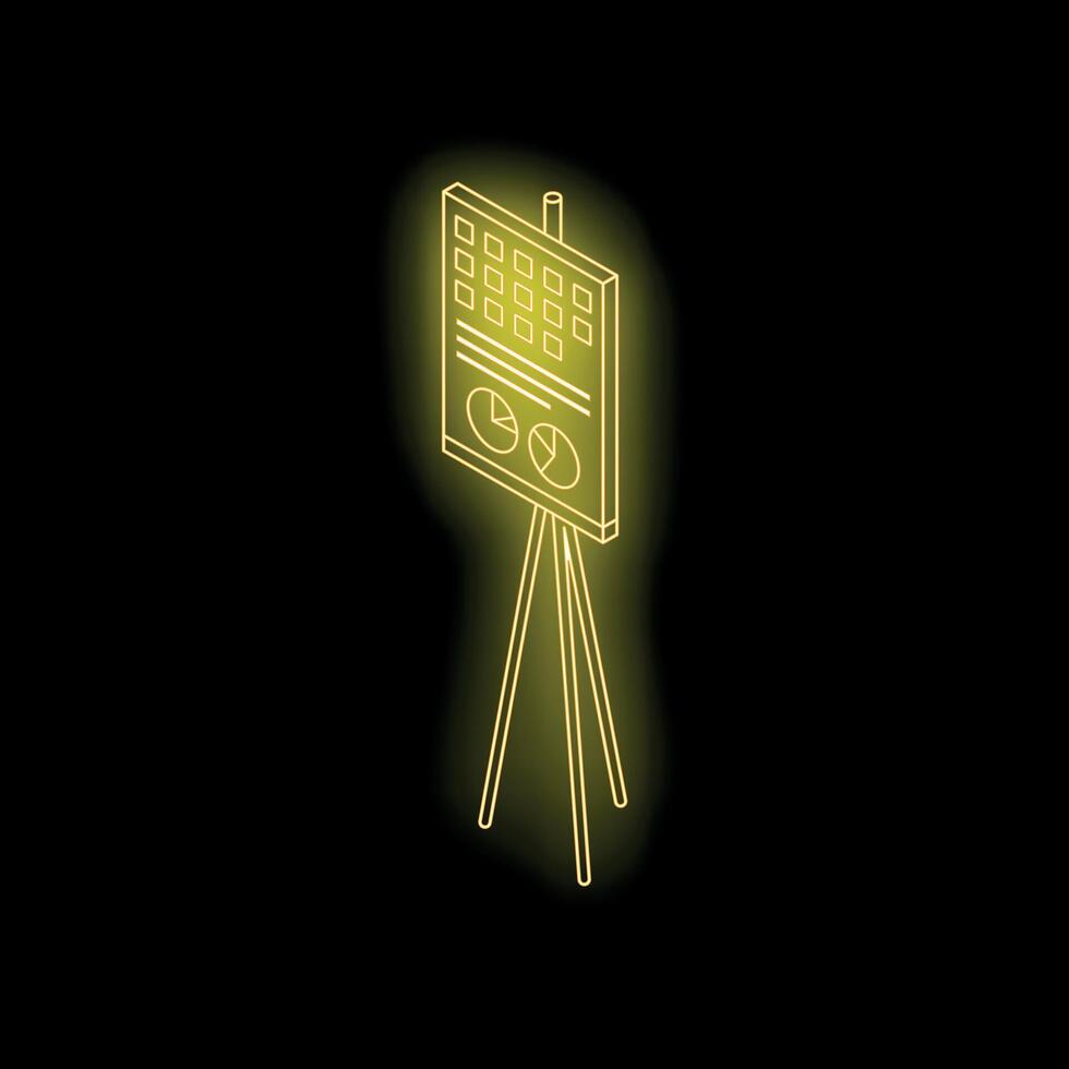 Neon yellow flip chart showing pie charts and statistics on black background vector