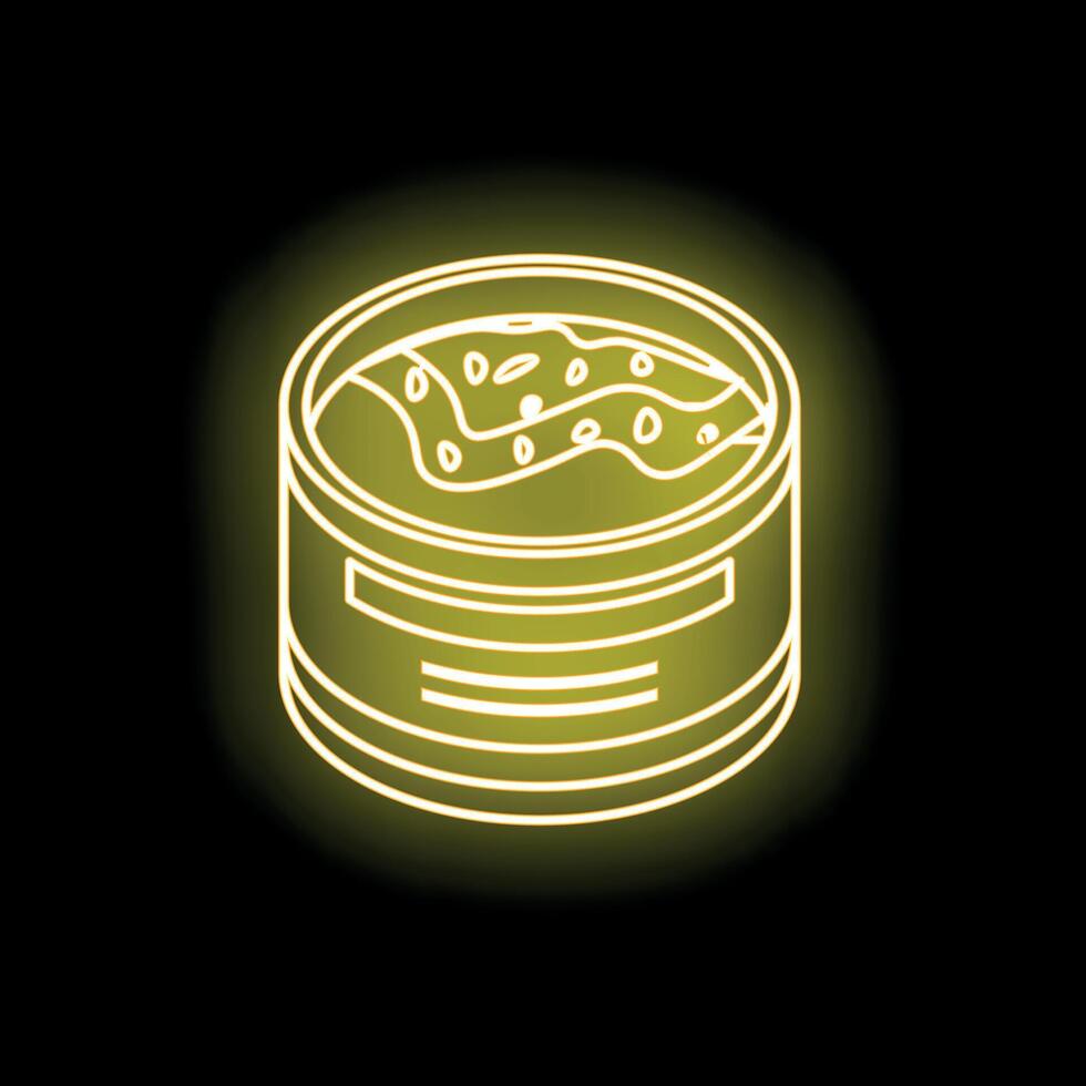 Neon yellow open canned food with seeds on black background vector