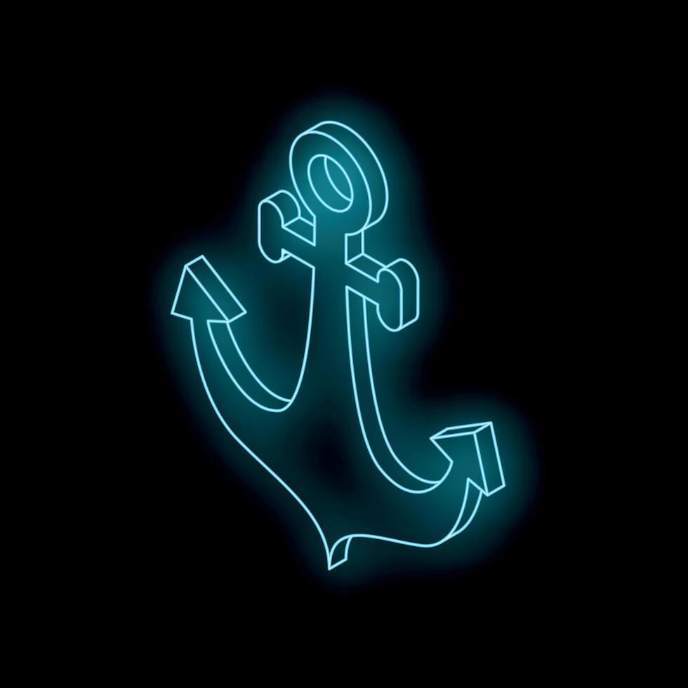 Glowing neon anchor sign representing hope and stability on dark background vector