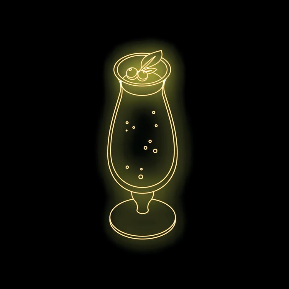 Neon sign of hurricane glass with berries and leaf on black background vector