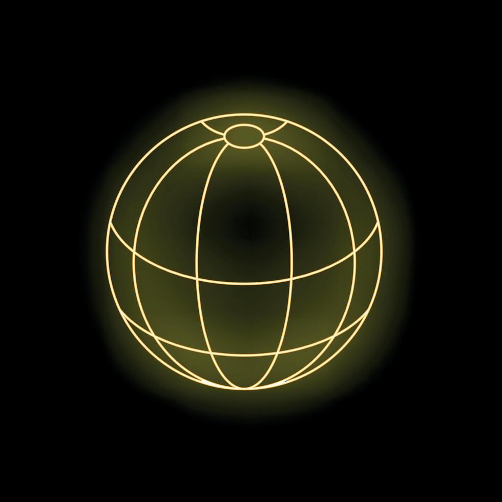 Neon yellow earth globe glowing on black background vector