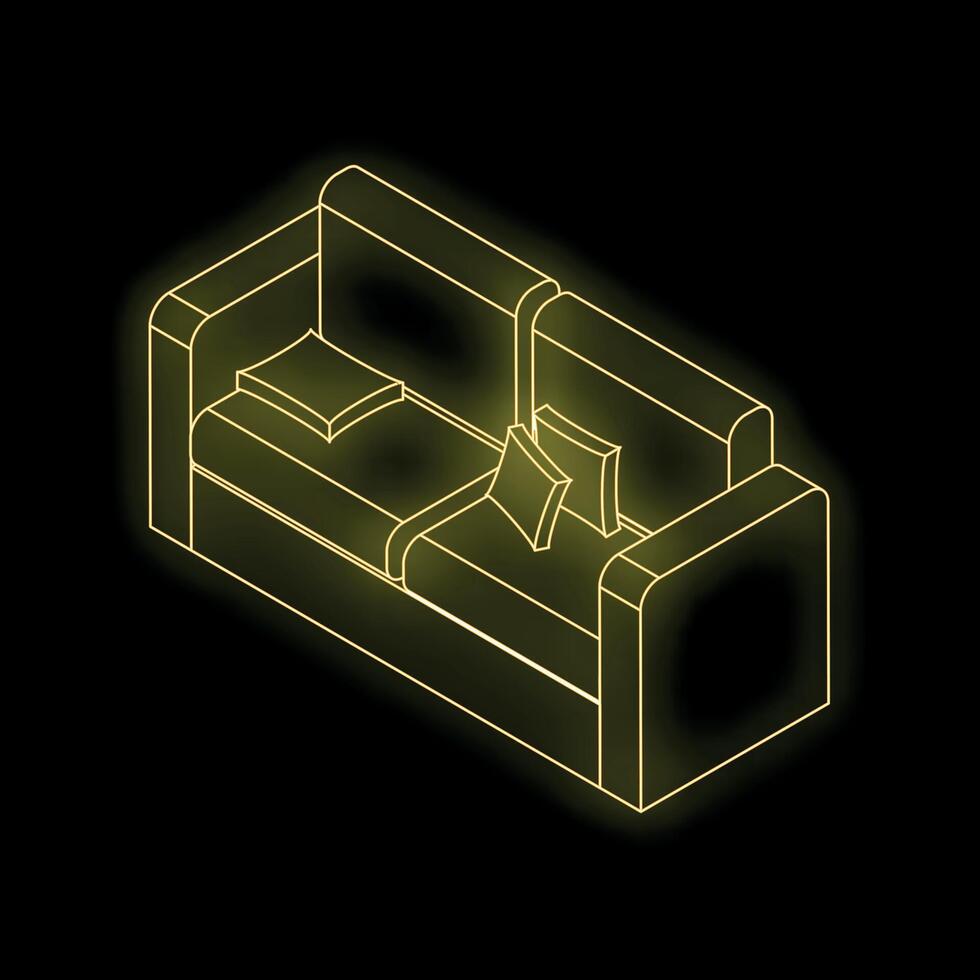 Comfortable sofa with pillows, furniture showroom, isometric view vector