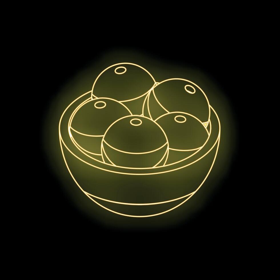 Neon sign of lychees or longans in a bowl on black background vector