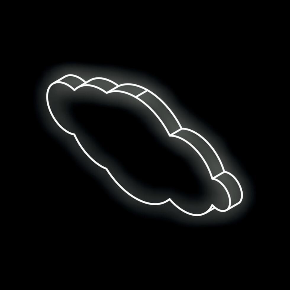 Glowing white neon cloud icon on black background symbolizing computing and storage vector