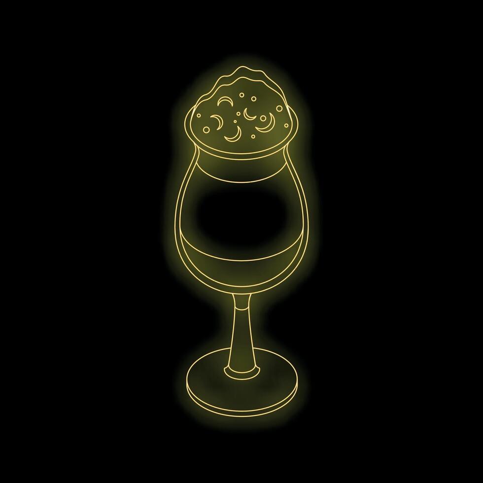 Neon sign of a glass with crescent moon foam celebrating nightlife vector