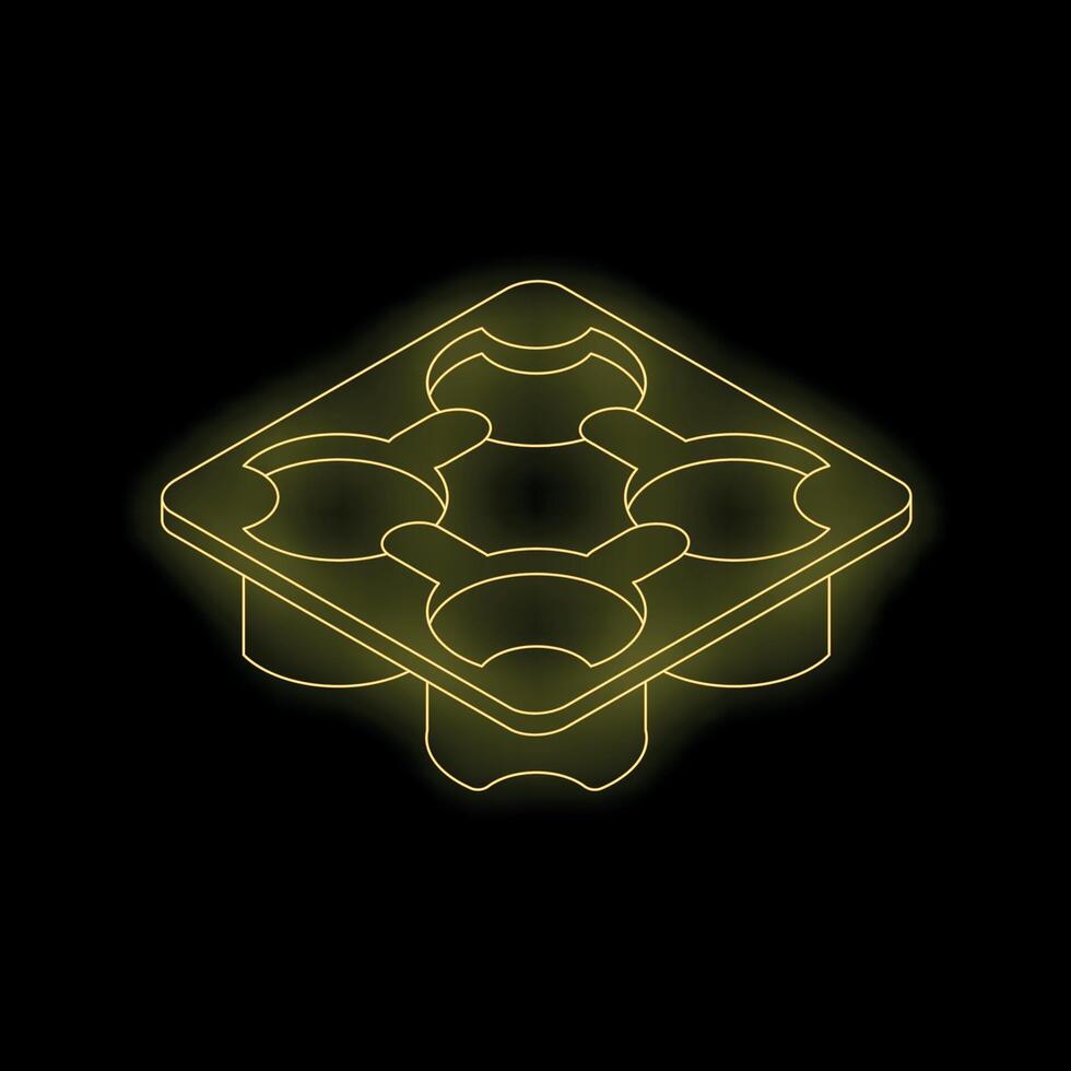 Glowing neon empty cardboard beer or coffee cup carrier on black background vector