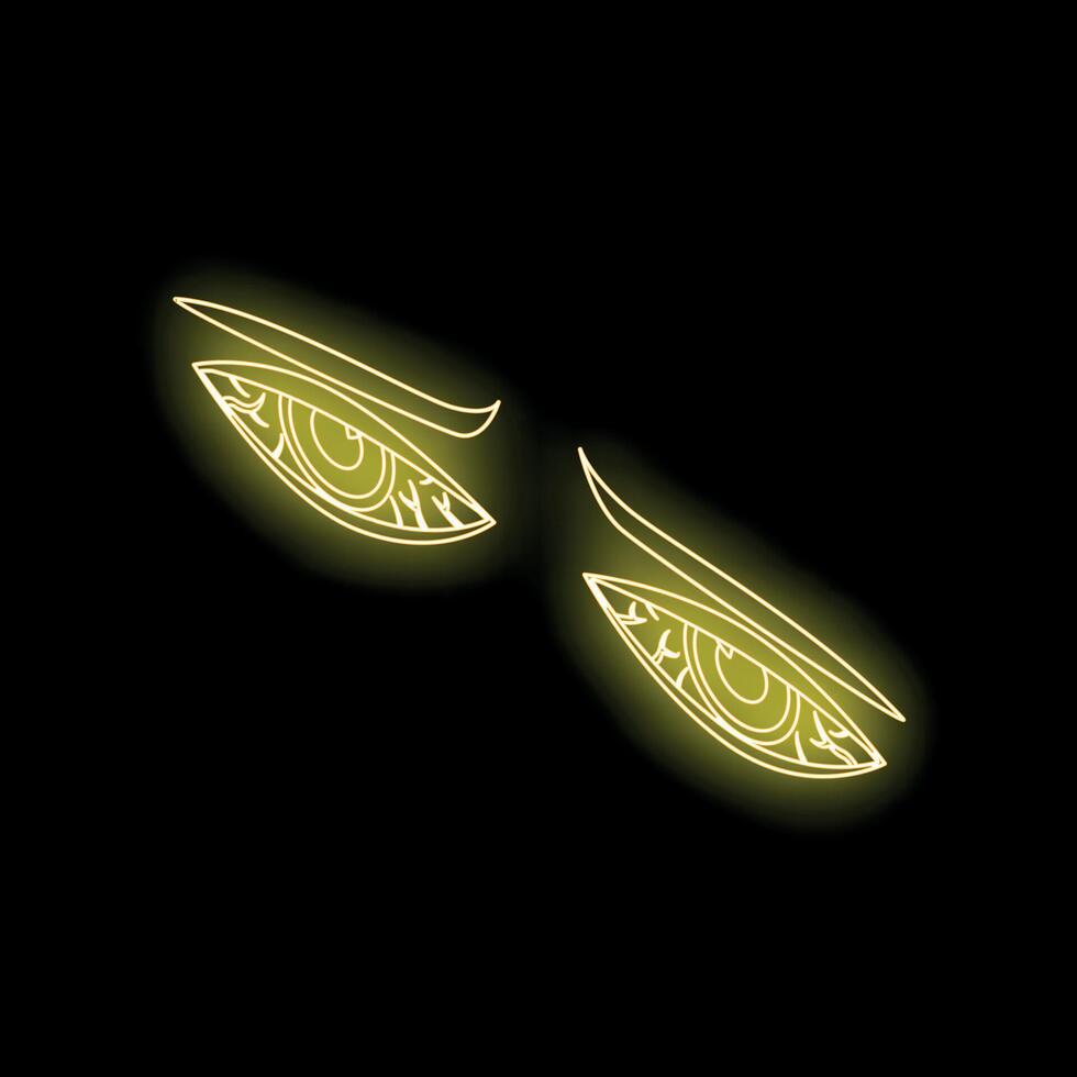Neon yellow evil eyes glowing in darkness vector