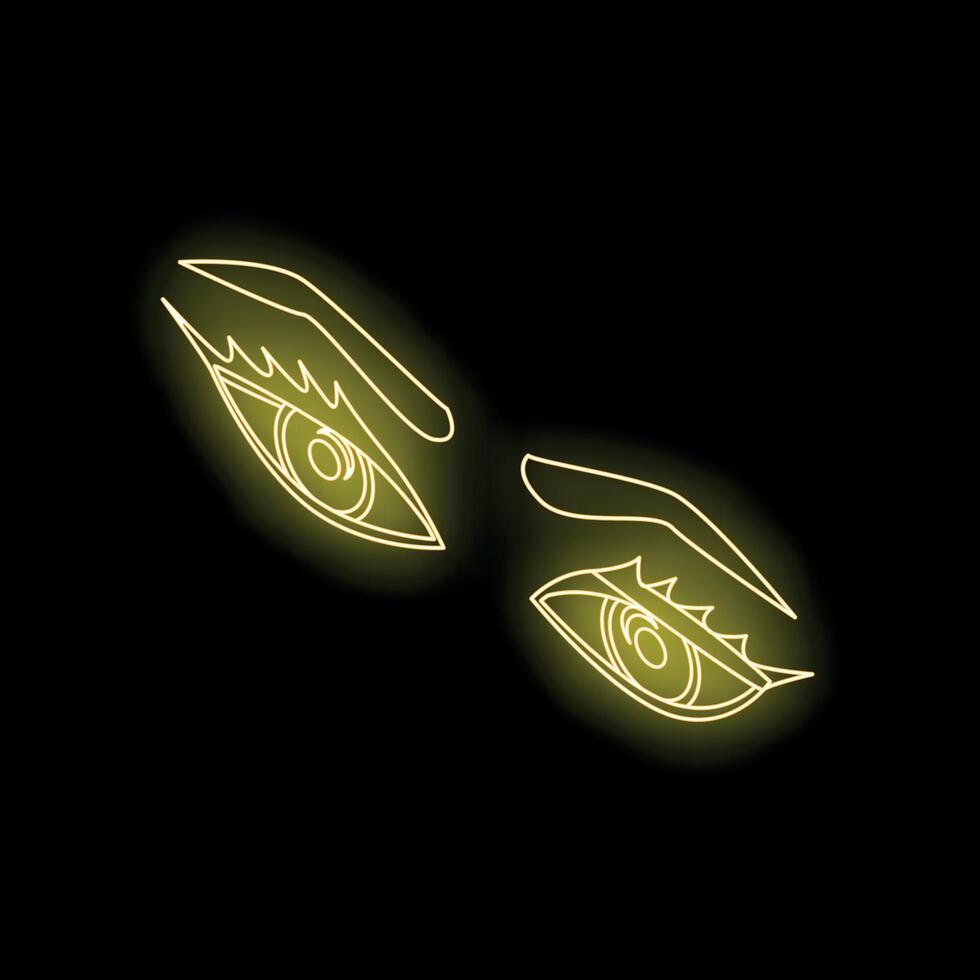 Woman eyes with eyebrows and long eyelashes glowing neon style vector