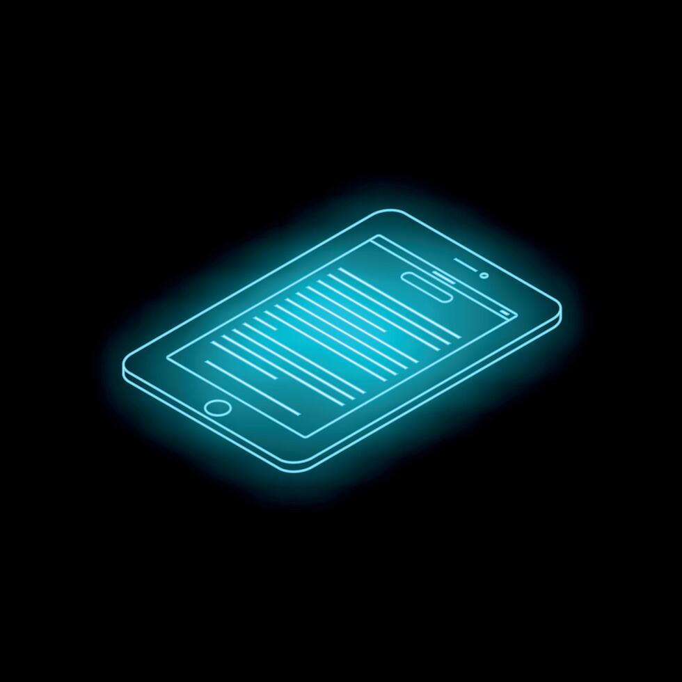 Glowing digital tablet displaying text on dark background vector